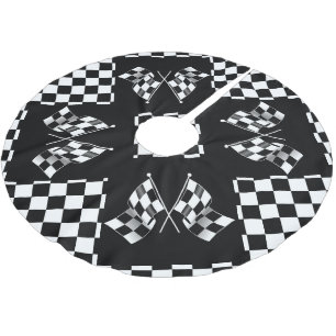Cool Black And White Chequered Flag pattern Brushed Polyester Tree Skirt
