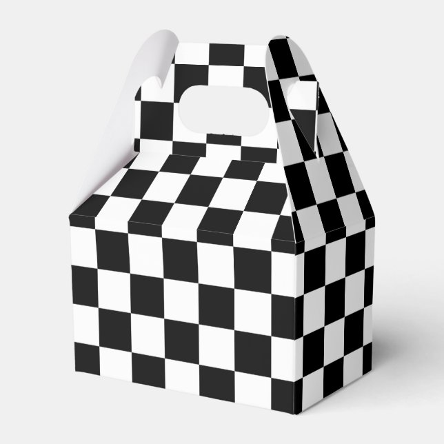Cool Black And White Chequered Flag Pattern Favour Box (Front Side)