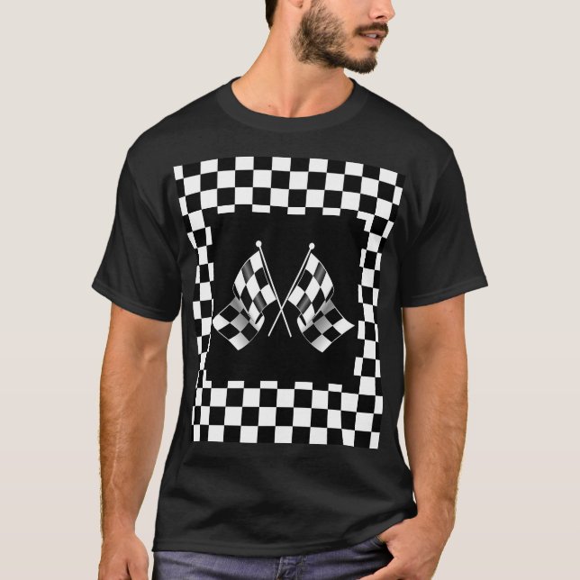 Cool Black And White Chequered Flag Pattern T-Shirt (Front)