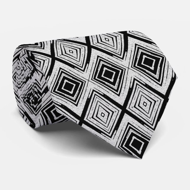 Cool Black and White Diamond Rectangular Pattern Tie (Rolled)