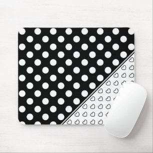 Cool Black and White Dots and Hearts Pattern Mouse Mat