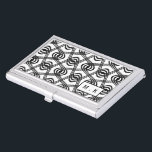 Cool Black and White Geometric Pattern Monogram Business Card Holder<br><div class="desc">Black and white swirly geometric patterned business card holder with modern monogram.</div>