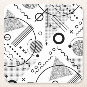 Cool Black and White Geometric Shapes and Lines Square Paper Coaster