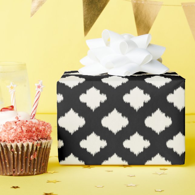 Cool black and white ikat moroccan pattern wrapping paper (Birthday Party)