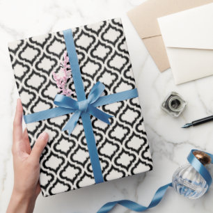 Cool black and white ikat moroccan pattern wrapping paper