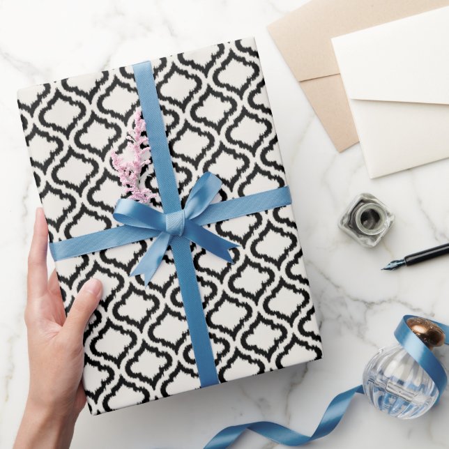 Cool black and white ikat moroccan pattern wrapping paper (Gifting)