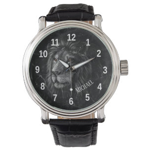 Cool Black And White Lion Marble Backgorund Watch