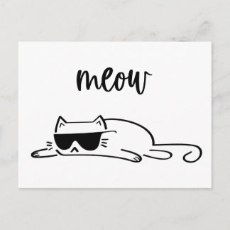 Cool black and white meow cat with sunglasses postcard