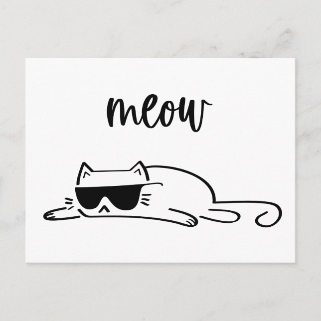 Cool black and white meow cat with sunglasses postcard (Front)