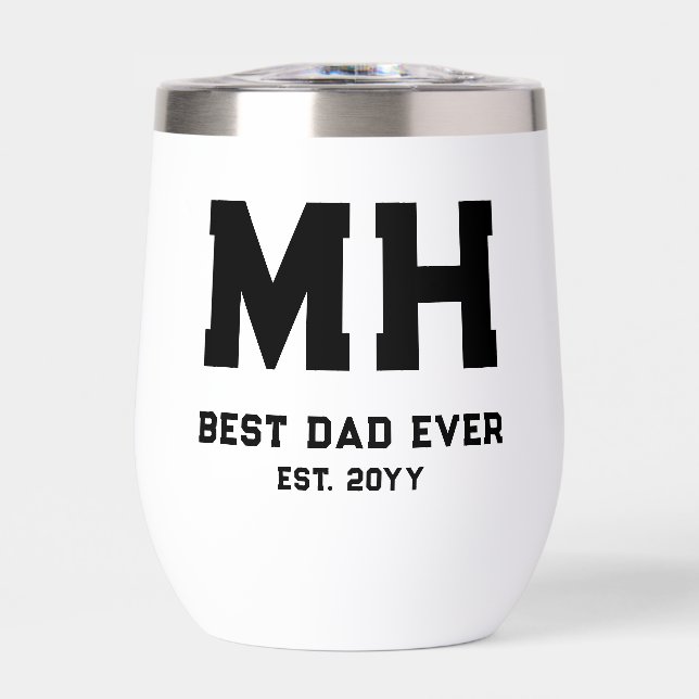 Cool Black and White Modern Monogram Best Dad Ever (Front)