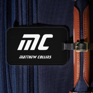 Cool Black and White Personalised Sport Monogram Luggage Tag