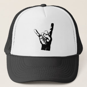 Cool black and white rock fingers, trucker hat