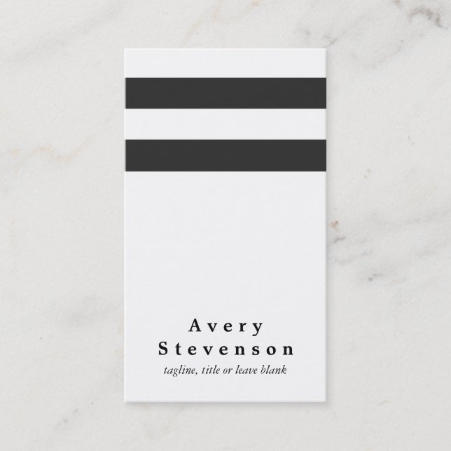 Cool Black and White Striped Modern Vertical White Business Card (Front)