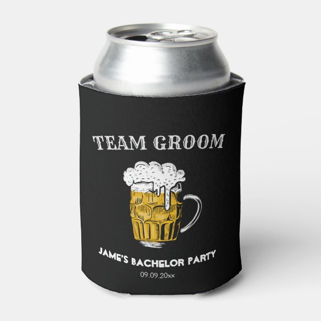 Cool Black and White Team Groom Bachelor Party  Can Cooler (Can Front)