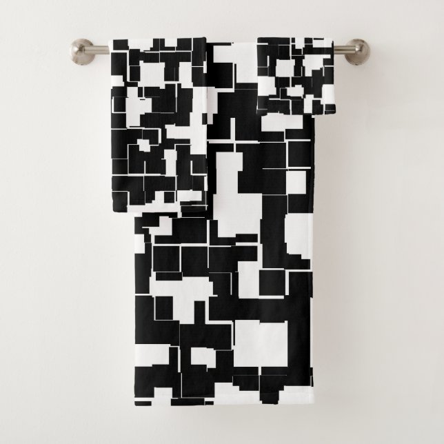 Cool Black and White Trendy Stylish Pattern Bath Towel Set (Insitu)