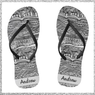 Cool Black and White Tribal Print Flip Flops