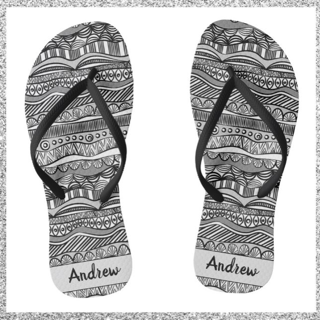 Cool Black and White Tribal Print  Flip Flops (Creator Uploaded)
