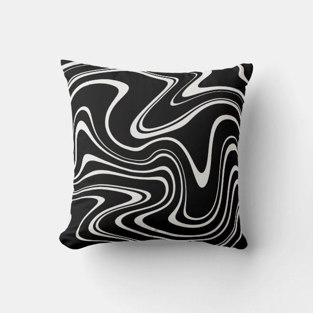 Cool Black and White Wavy Stripe Pattern Cushion (Front)