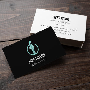 Cool Black & Aqua Guitar Instructor Business Card