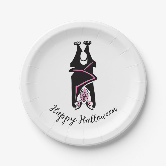 Cool   Black BAT- Happy Halloween - Party  Paper Plate (Front)