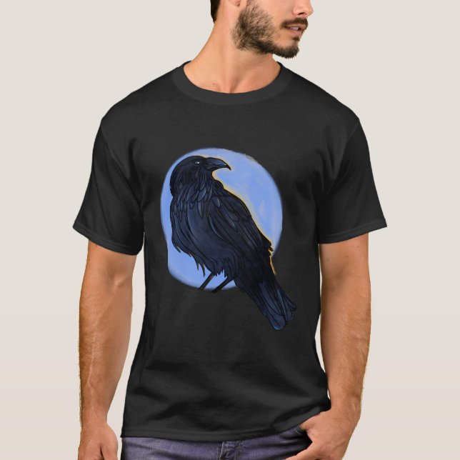 Cool Black Bird Drawing Of A Raven Crow Or Black B T-Shirt (Front)