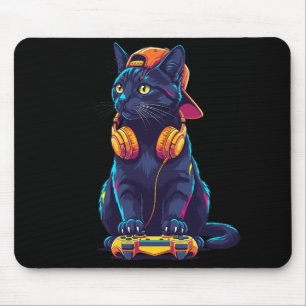 Cool Black Cat Gamer Halloween Mouse Mat