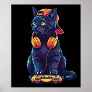Cool Black Cat Gamer Halloween Poster