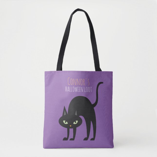 Cool Black Cat Kids Trick or Treat Tote Bag (Front)