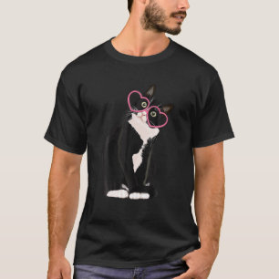 Cool Black Cat Kitten Red Heart Glasses Happy vale T-Shirt