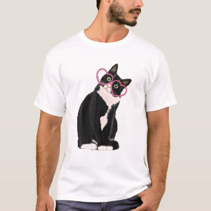 Cool Black Cat Kitten Red Heart Glasses Happy Vale T-Shirt