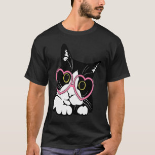 Cool Black Cat Kitten Red Heart Glasses Happy vale T-Shirt
