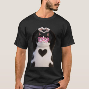 Cool Black Cat Kitten Red Heart Glasses Happy Vale T-Shirt