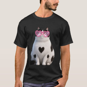 Cool Black Cat Kitten Red Heart Glasses V-Day Vale T-Shirt