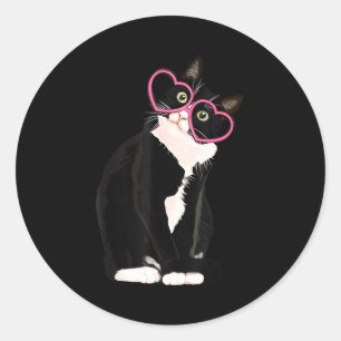 Cool Black Cat Kitten Red Heart Gles Happy Valenti Classic Round Sticker