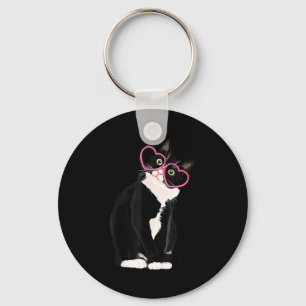 Cool Black Cat Kitten Red Heart Gles Happy Valenti Key Ring