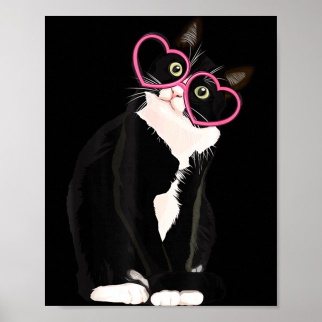 Cool Black Cat Kitten Red Heart Gles Happy Valenti Poster (Front)