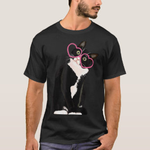Cool Black Cat Kitten Red Heart Gles Happy Valenti T-Shirt
