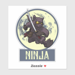 Cool Black Cat Ninja Cartoon Flying Kick Artwork