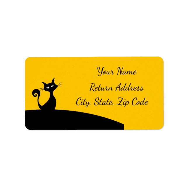 Cool Black Cat on Black & Yellow Personalise Label (Front)