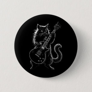 Cool Black Cat Playing Electric Guitar Rock Star 6 Cm Round Badge