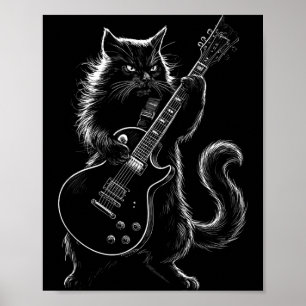 Cool Black Cat Playing Electric Guitar Rock Star Poster