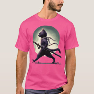 Cool Black Cat Samurai Ninja Anime Japan Art T-Shirt