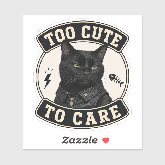Cool Black Cat Vinyl Sticker | Too Cute To Care Ca (Sheet)