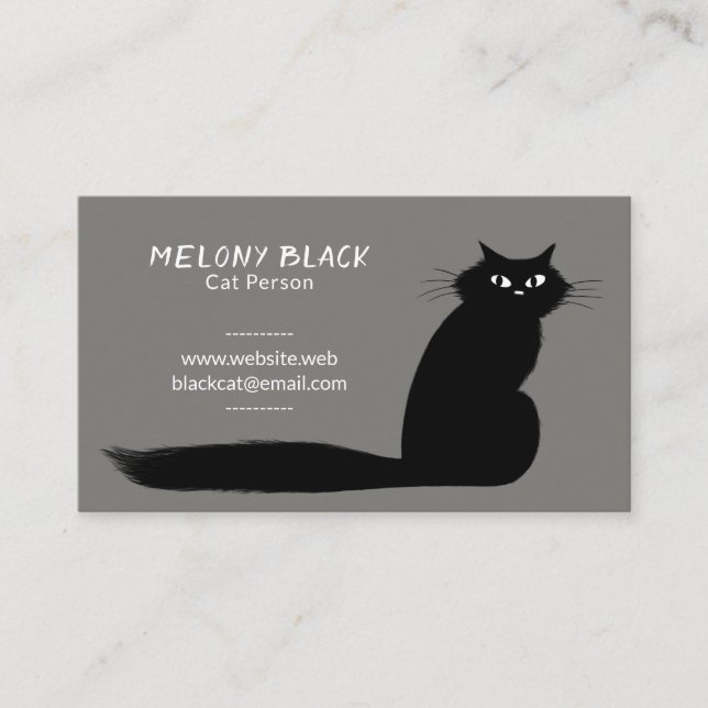 Cool Black Cat with Long Tail | Fun Feline Business Card (Front)
