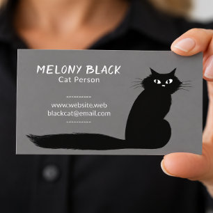 Cool Black Cat with Long Tail Fun Feline Business Card