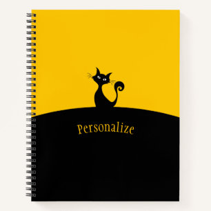Cool Black Cat Yellow & Black Personalise Notebook