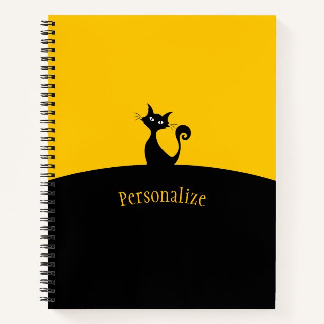 Cool Black Cat Yellow & Black Personalise Notebook (Front)