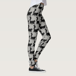 Cool Black Cats Pattern   Longhaired Black Kitty Leggings