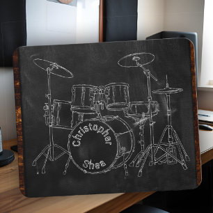 Cool Black Chalkboard Sketch Drumset Drummers Name Mouse Mat
