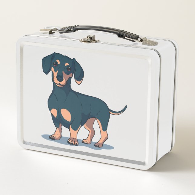 Cool Black Dachshund Dog Design Metal Lunch Box (Front)